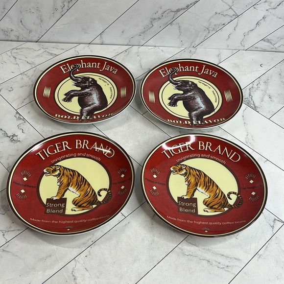 NWT Tiger Brand BIA Cordon Blue 4 Plates Coffee Bean Tiger Dessert 6.5" in box - Picture 2 of 7